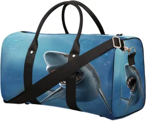 Shark Funny Novelty Travel Duffel Bag Sport Gym Duffle Bag Weekender Overnight Tote Bag Foldable Carry on Bag Training Shoulder Bag for Women Men