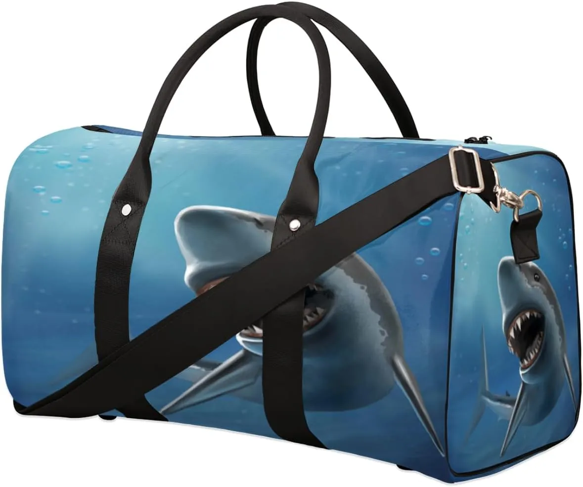 Shark Funny Novelty Travel Duffel Bag Sport Gym Duffle Bag Weekender Overnight Tote Bag Foldable Carry on Bag Training Shoulder Bag for Women Men