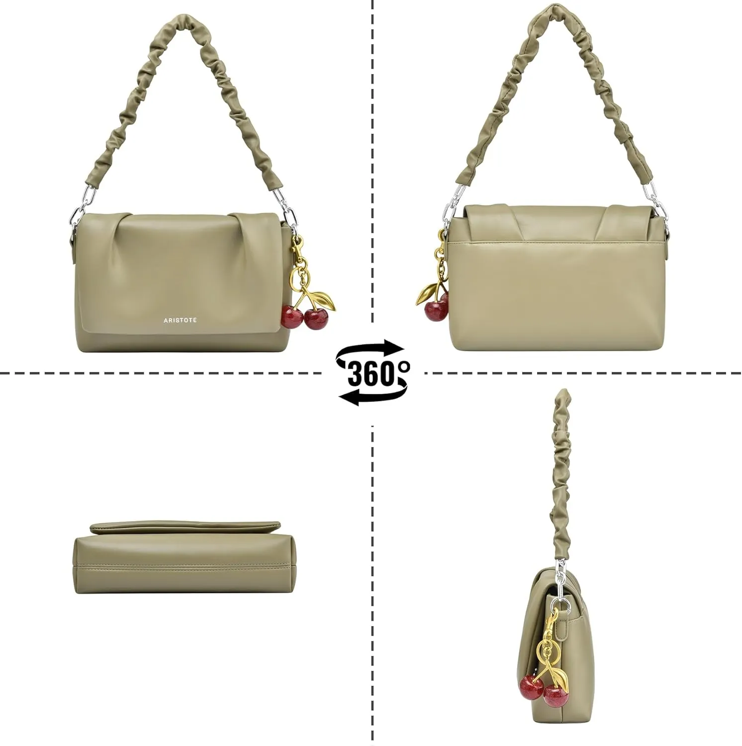 Shoulder Bags for Women, Purses for Women Crossbody Bag Tote Bag Wallet with 2 Removable Straps 1 Cherry Keychain