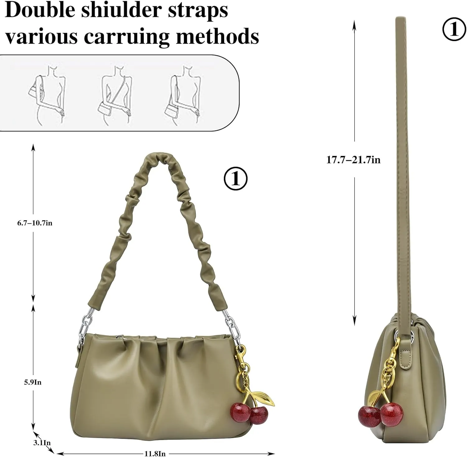 Shoulder Bags for Women, Purses for Women Crossbody Bag Tote Bag Wallet with 2 Removable Straps 1 Cherry Keychain