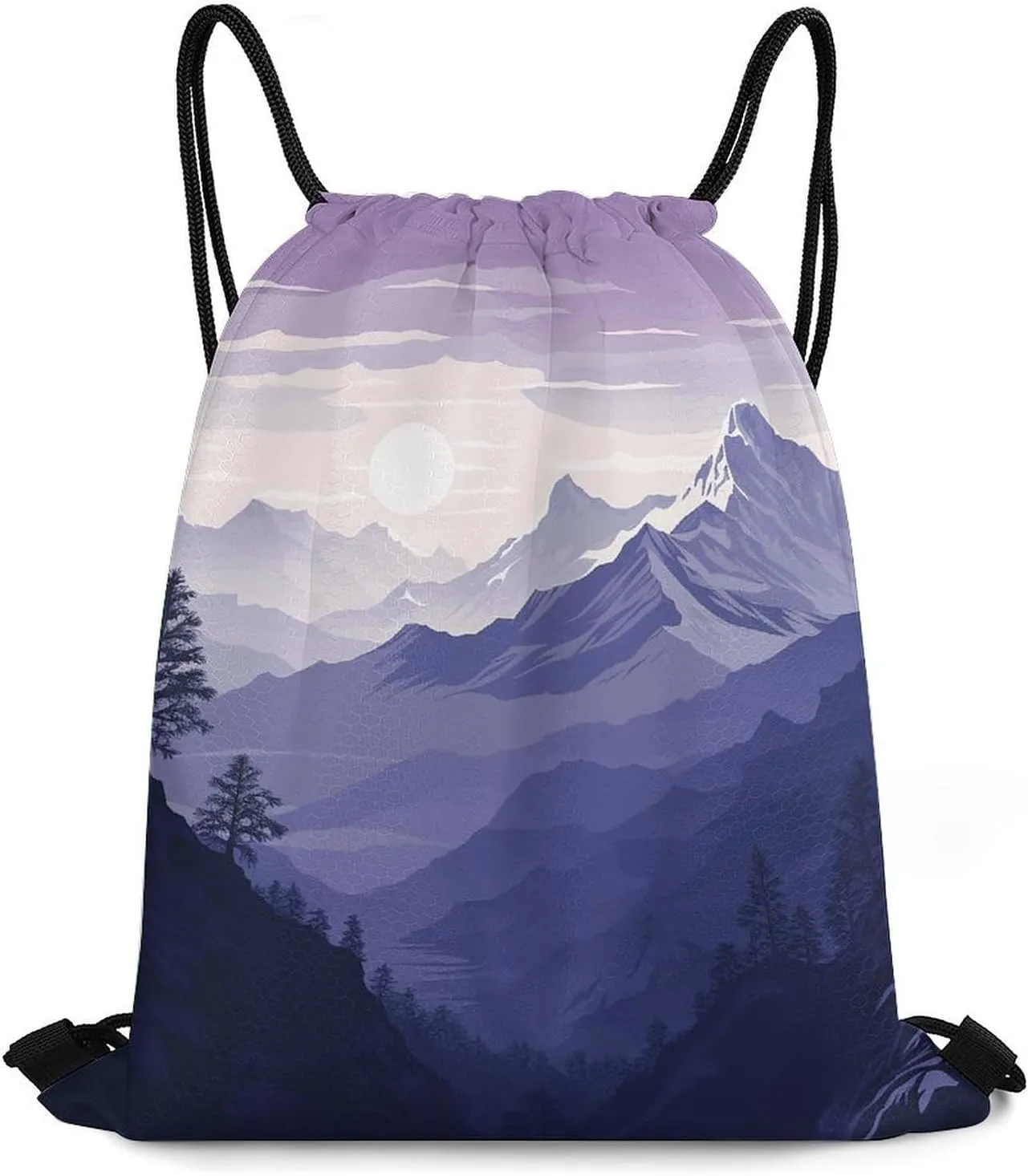 Silhouette of MountainsDrawstring Backpack Waterproof Lightweight Gym Bag Sports Cinch Sackpack for Gym,Travel,Swimming,Beach