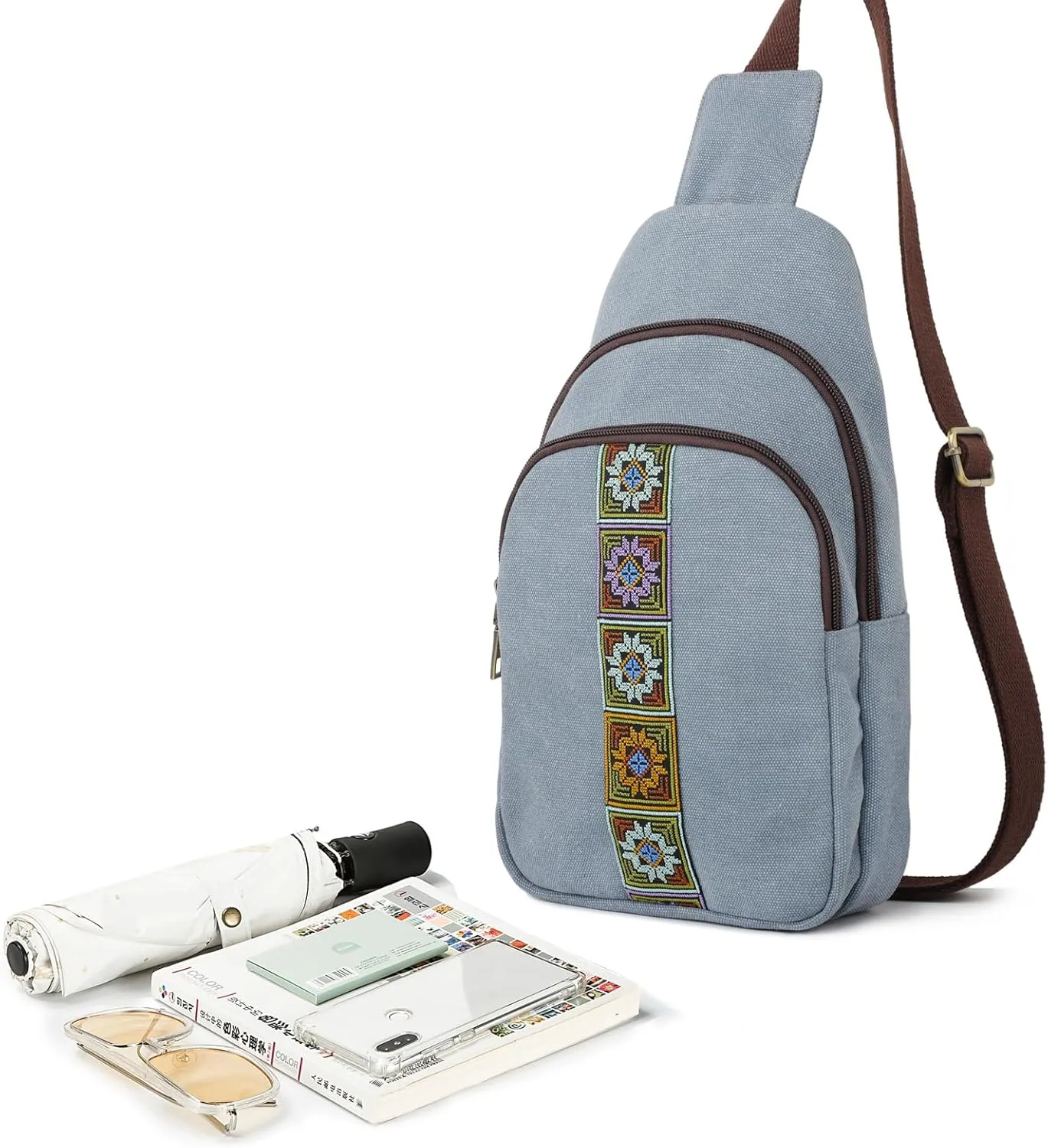 SILKAREA Canvas Sling Bag for Wome Crossbody Purse Small Sling Backpack Purse Travel Hiking Chest Bag Daypack