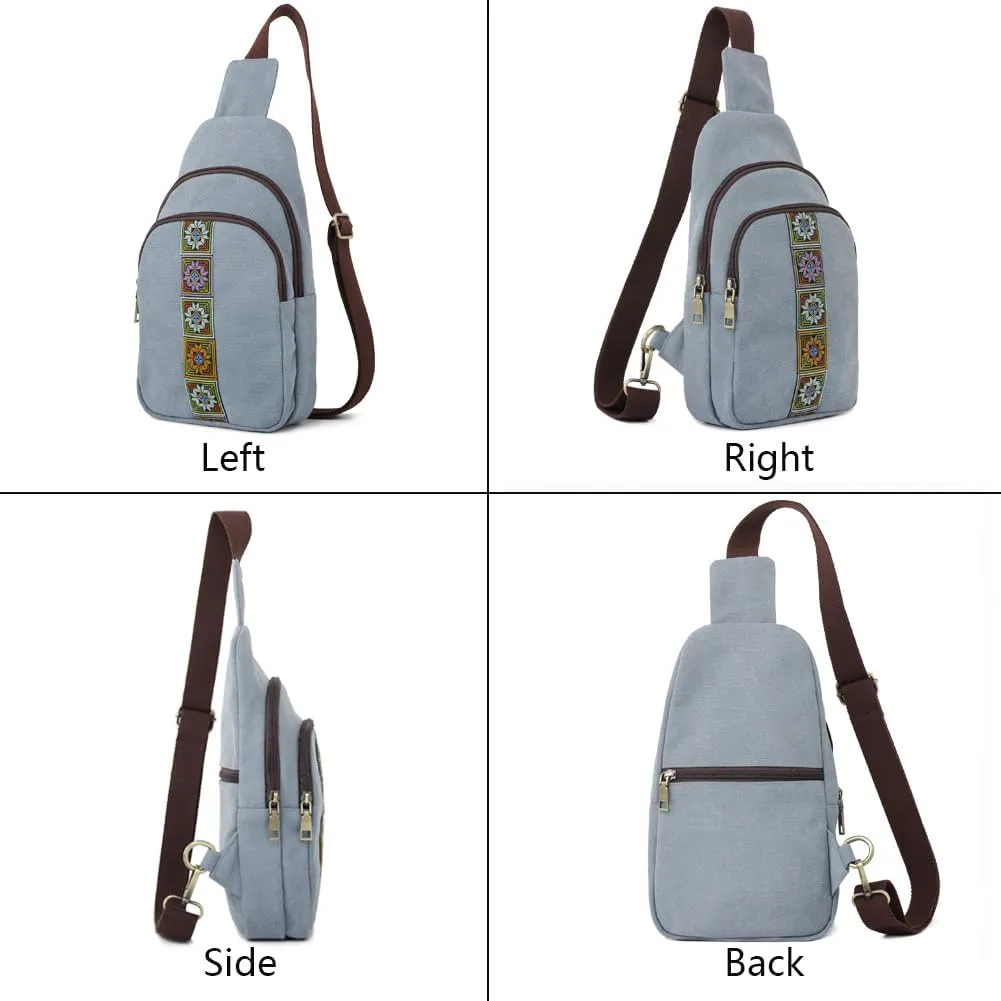 SILKAREA Canvas Sling Bag for Wome Crossbody Purse Small Sling Backpack Purse Travel Hiking Chest Bag Daypack