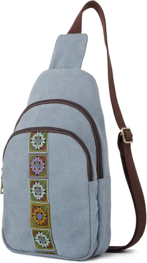 SILKAREA Canvas Sling Bag for Wome Crossbody Purse Small Sling Backpack Purse Travel Hiking Chest Bag Daypack