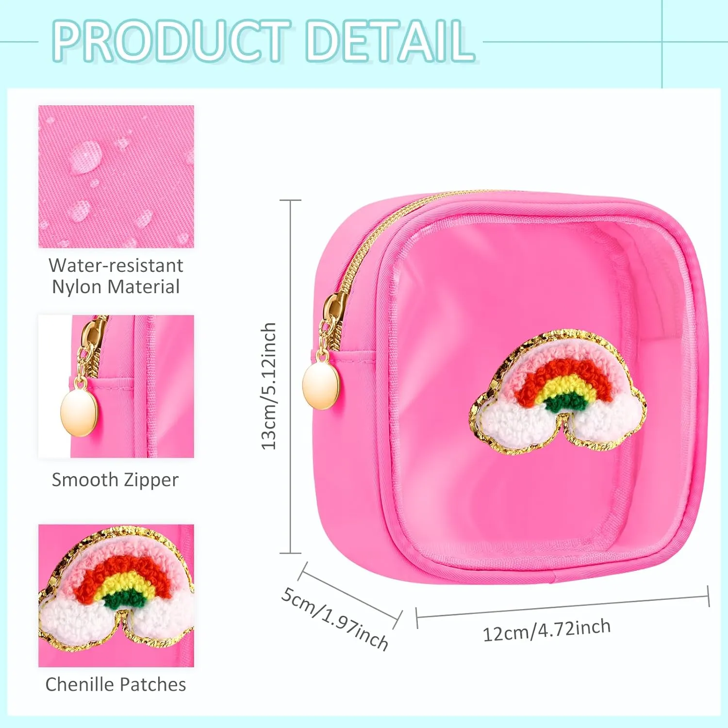 Silkfly 6 Pcs Preppy Patch Makeup Bag Mini Clear Chenille Letter Pouch Cute Cosmetic Bag with Zipper Small Transparent Toiletry Bags for Travel Women, 4.7 x 5.12 Inches(Macaron Colors,Style 1)