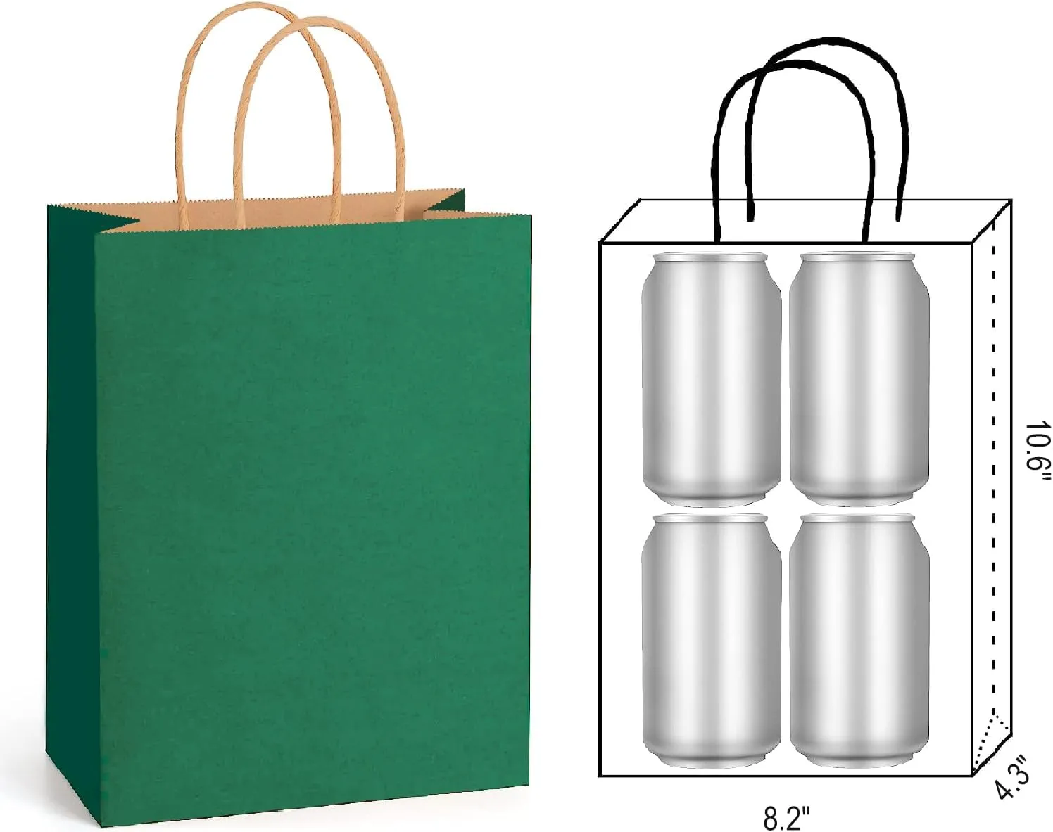 SIMPLECOOL 25pcs Medium Paper Gift Bags with Handles 8.2x4.3x10.6 in. Favor Bags Goodie Bag Bulk for Party, Birthday, Wedding, Merchandise, Retail Business, Arts, DIY Crafts - Green