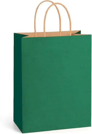 SIMPLECOOL 25pcs Medium Paper Gift Bags with Handles 8.2x4.3x10.6 in. Favor Bags Goodie Bag Bulk for Party, Birthday, Wedding, Merchandise, Retail Business, Arts, DIY Crafts - Green