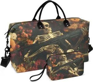 Skull Warrior Flowers Duffel Bag for Travel Gym Sport, Weekender Travel Bags Carry on Overnight Bag
