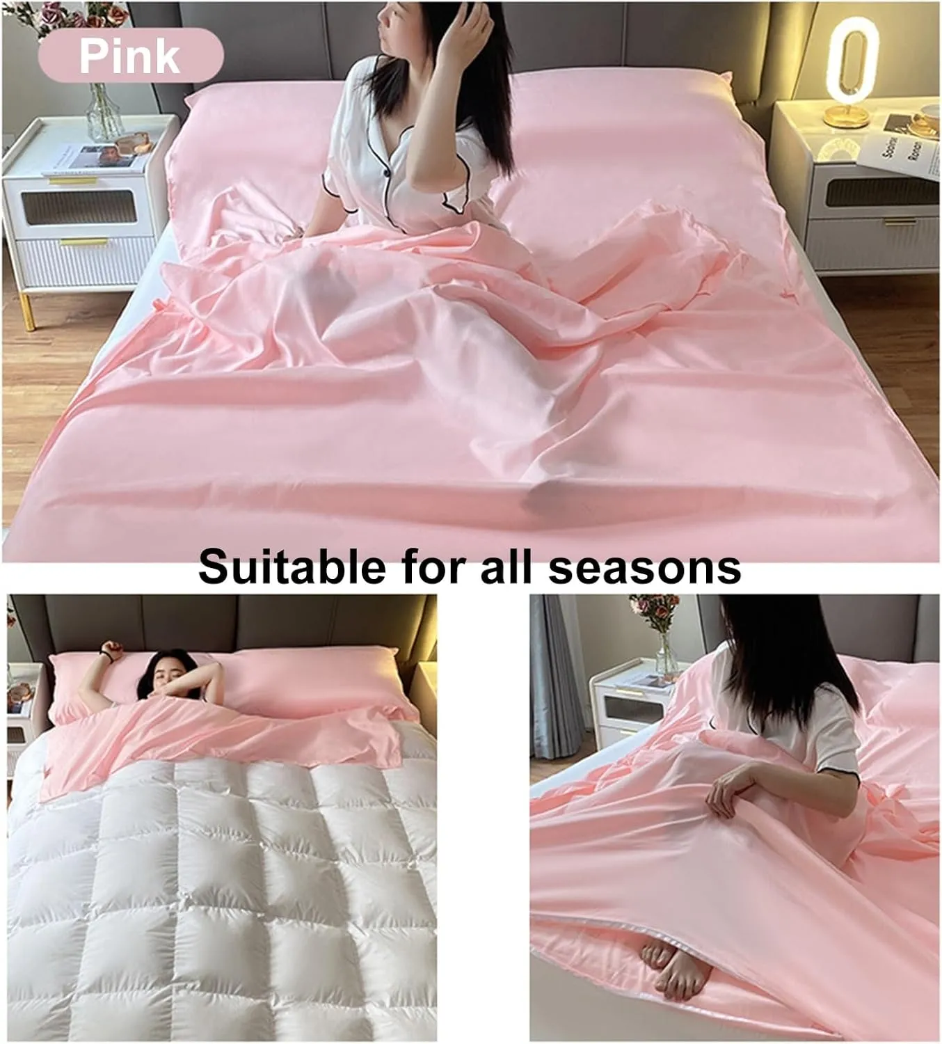 Sleeping Bag Liners Lightweight Portable Sleeping Bag, Outdoor Travel Hotel Bed Sheets Sleeping Bag Lined, for Single Double Beds, Soft and Comfortable with Storage Bag