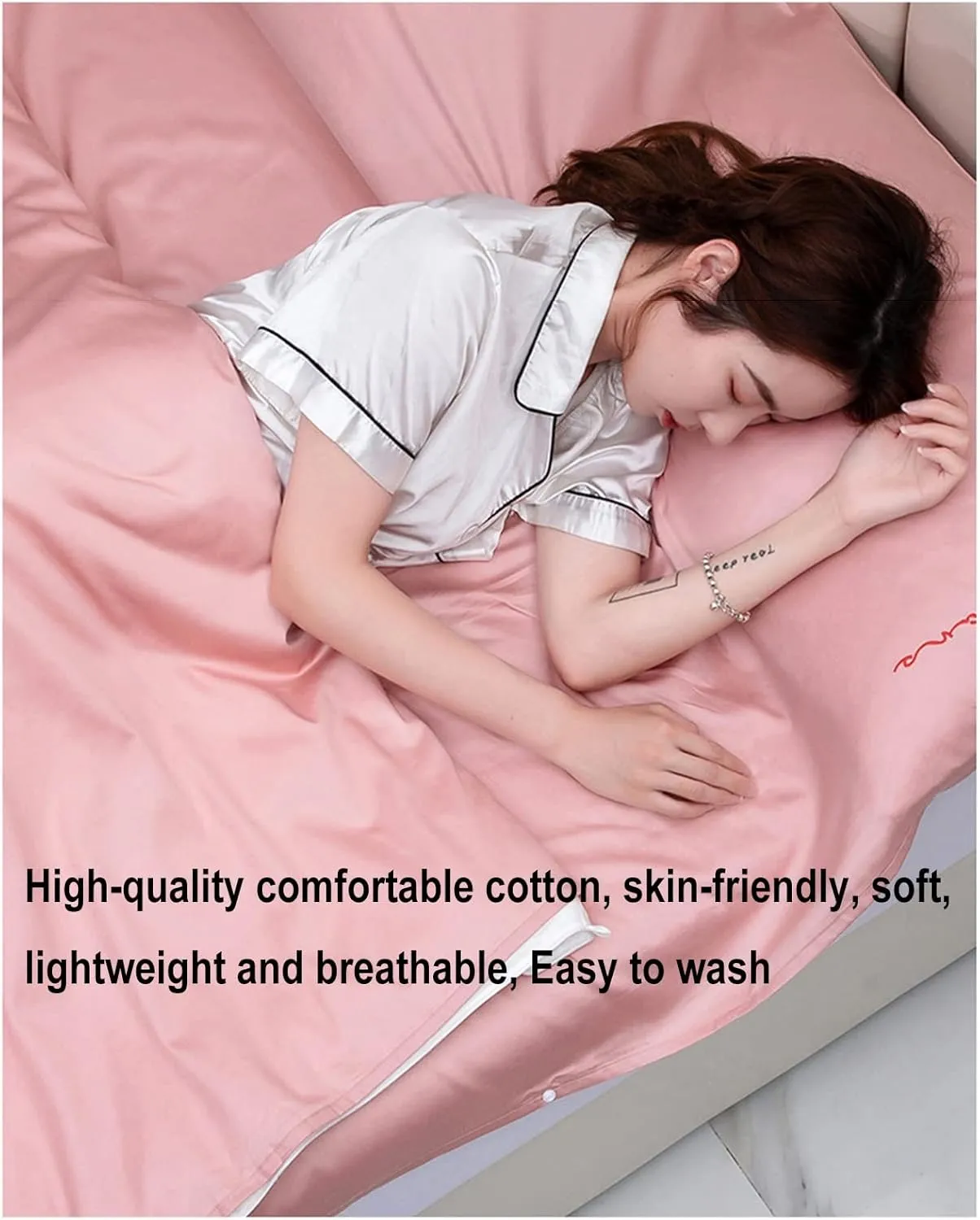 Sleeping Bag Liners Pink Cotton Sleeping Bag Liner, Camping Travel Sheets Compact All Season Sleeping Bag, Hotel Dustproof Sleeping Bag Sheets, Easy to Wash (Size : 80x210cm/31.49x82.67in)