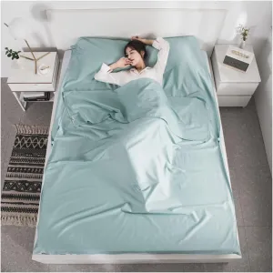 Sleeping Bag Liners Ultralight Compact Sleeping Bag Liner, Outdoor Adult Sleeping Bag for Camping Travel Hotel Sheets, Soft and Comfortable Cotton Fabric (Color : Light Blue, Size : 160x210cm)