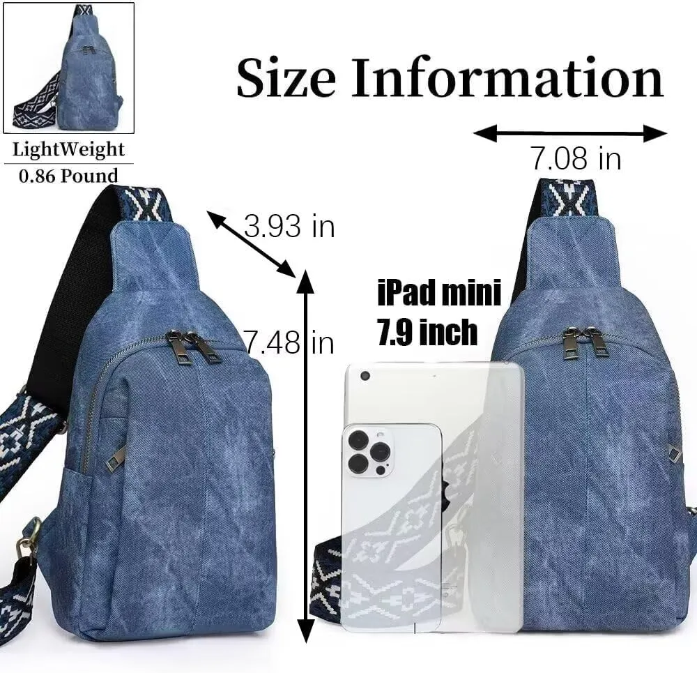 Sling Bag for Women Crossbody Purse Vegan Leather Crossbody Bags Fanny Pack Purse Backpack Over Shoulder Bag with Adjustable Guitar Strap for Travel, Blue