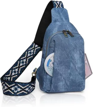 Sling Bag for Women Crossbody Purse Vegan Leather Crossbody Bags Fanny Pack Purse Backpack Over Shoulder Bag with Adjustable Guitar Strap for Travel, Blue