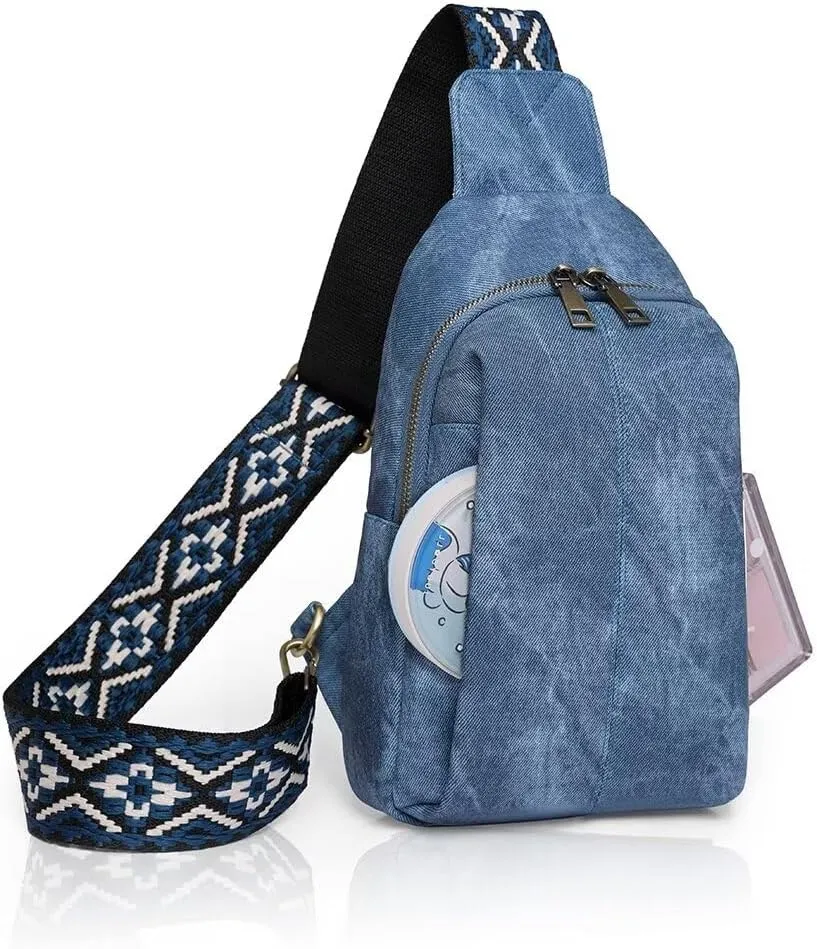 Sling Bag for Women Crossbody Purse Vegan Leather Crossbody Bags Fanny Pack Purse Backpack Over Shoulder Bag with Adjustable Guitar Strap for Travel, Blue