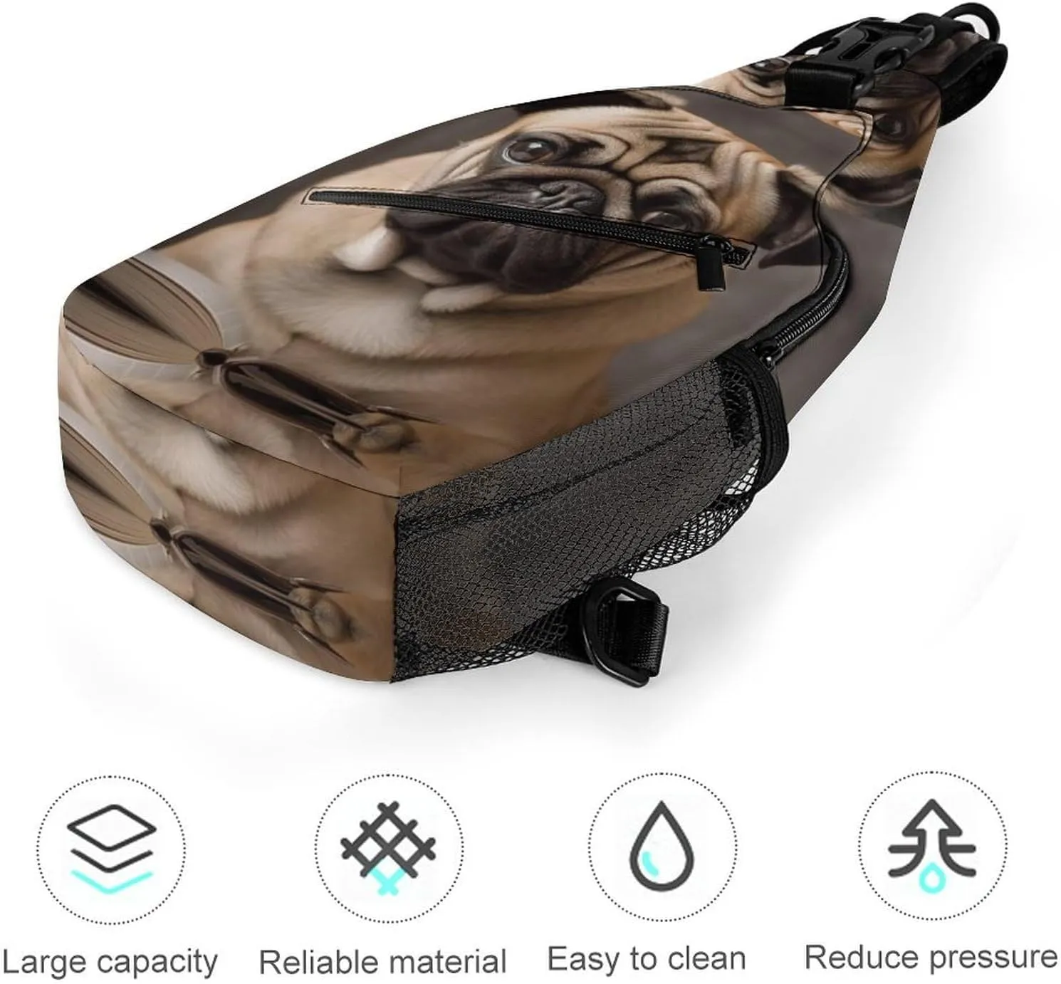 Sling Bag for Women Men Animal Pug Dog Travel Hiking Backpack Crossbody Shoulder Chest Bags Casual Daypack