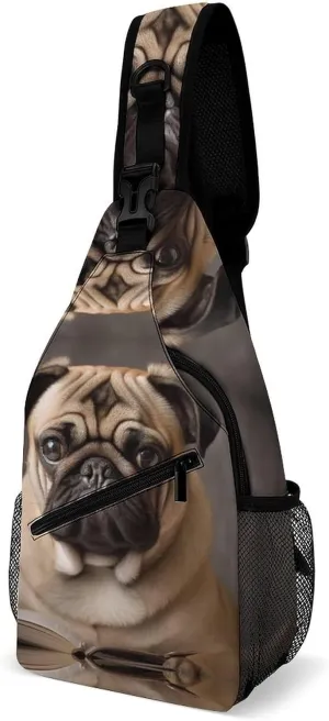 Sling Bag for Women Men Animal Pug Dog Travel Hiking Backpack Crossbody Shoulder Chest Bags Casual Daypack