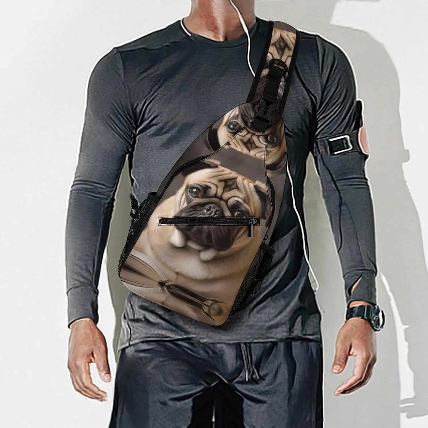 Sling Bag for Women Men Animal Pug Dog Travel Hiking Backpack Crossbody Shoulder Chest Bags Casual Daypack