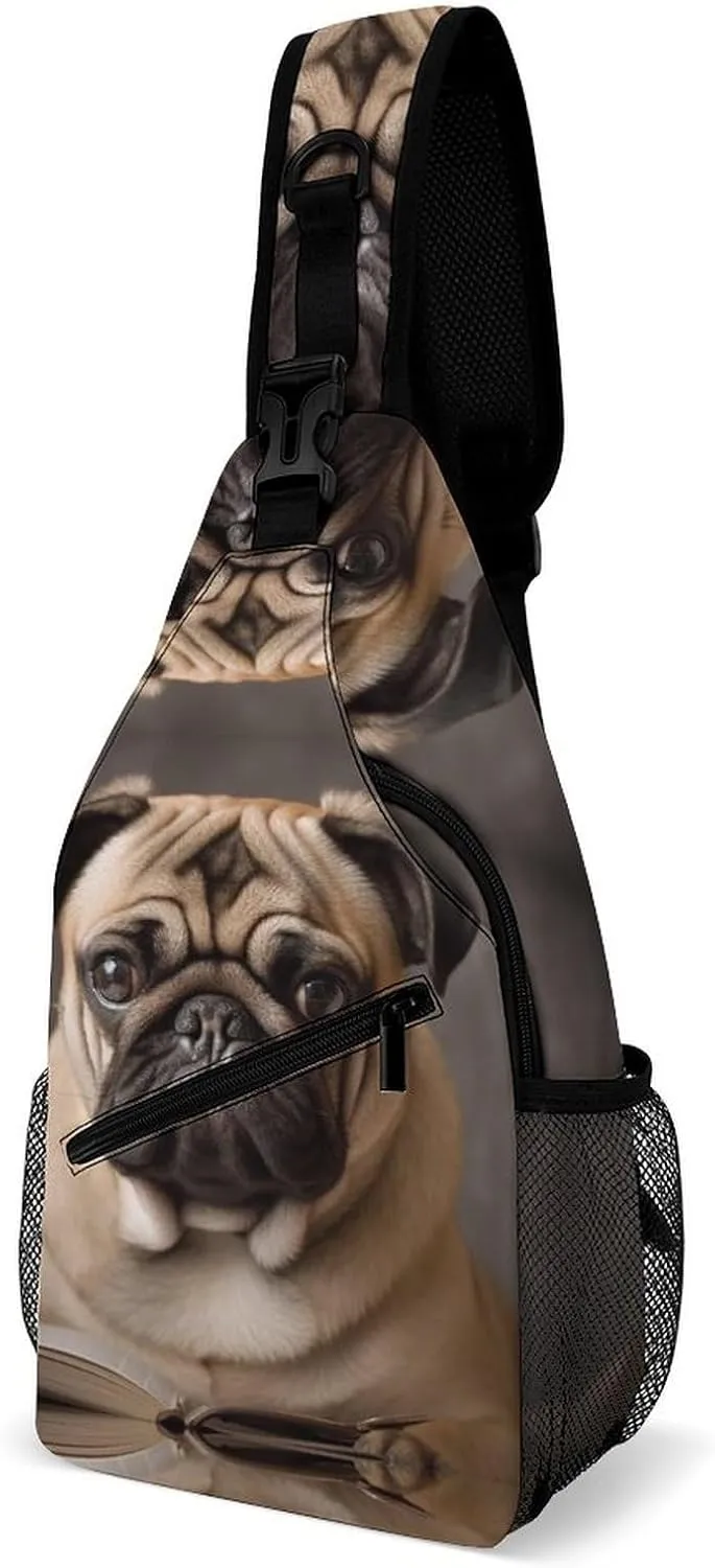 Sling Bag for Women Men Animal Pug Dog Travel Hiking Backpack Crossbody Shoulder Chest Bags Casual Daypack