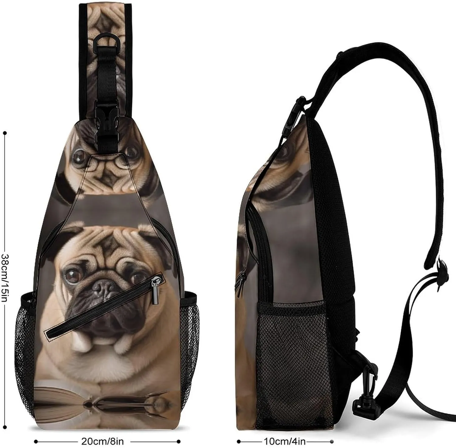 Sling Bag for Women Men Animal Pug Dog Travel Hiking Backpack Crossbody Shoulder Chest Bags Casual Daypack