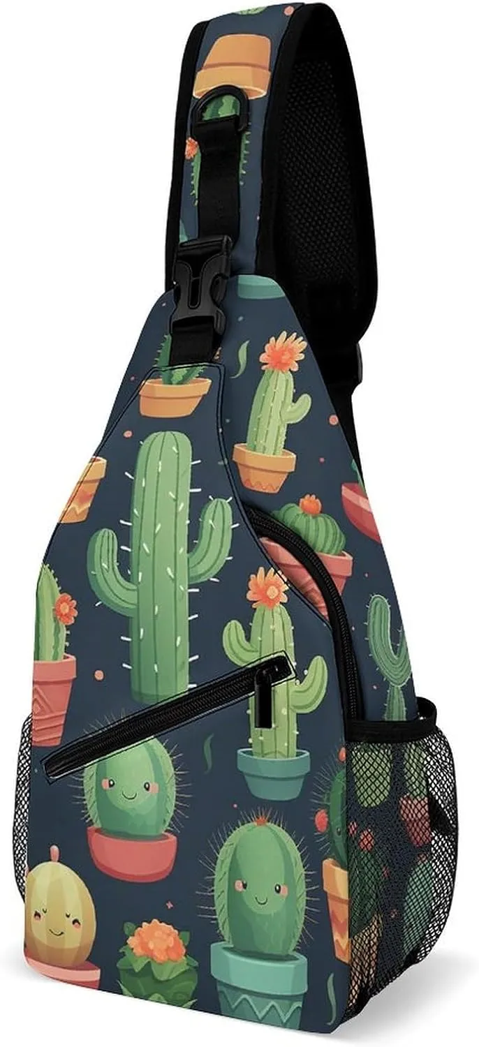 Sling Bag for Women Men Cactus Seamless Illustration Travel Hiking Backpack Crossbody Shoulder Chest Bags Casual Daypack