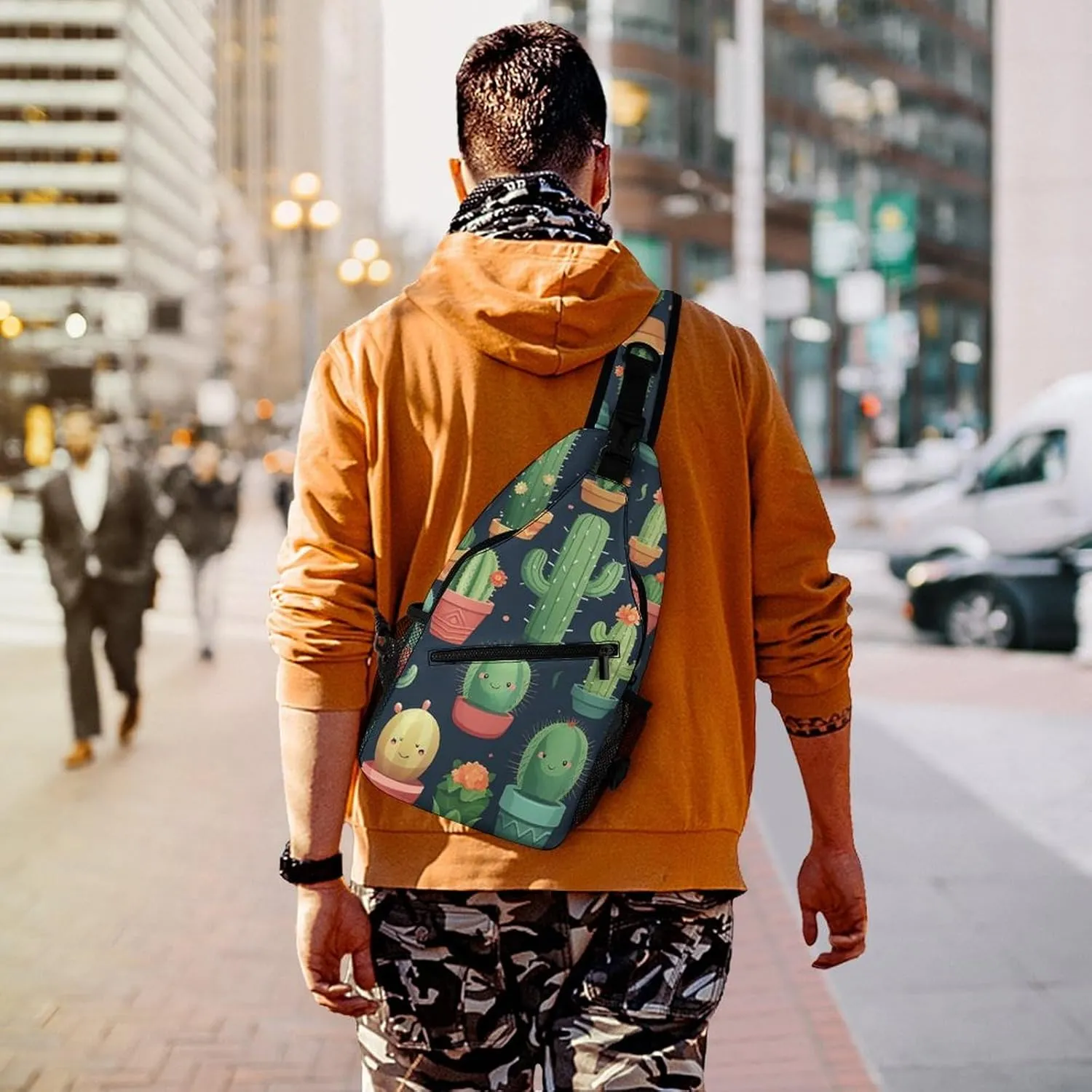 Sling Bag for Women Men Cactus Seamless Illustration Travel Hiking Backpack Crossbody Shoulder Chest Bags Casual Daypack