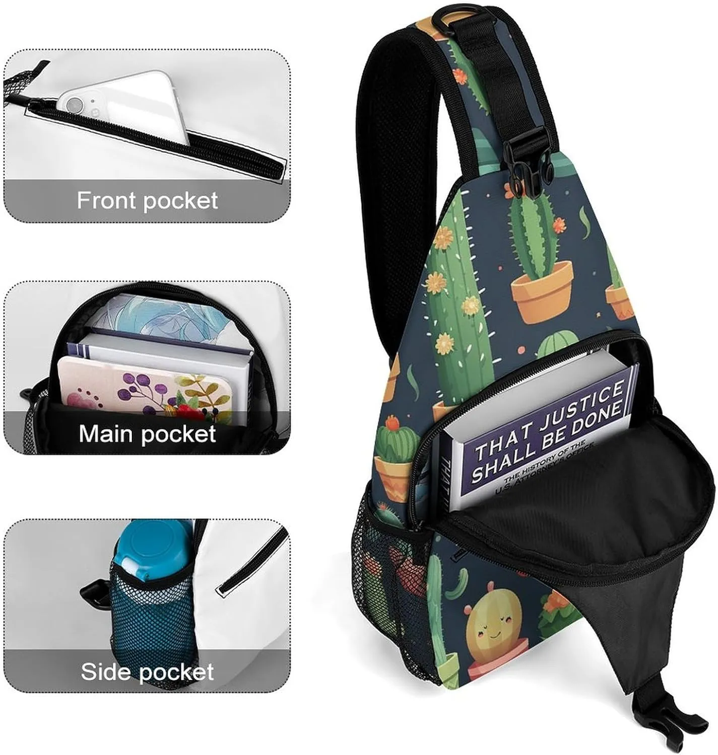 Sling Bag for Women Men Cactus Seamless Illustration Travel Hiking Backpack Crossbody Shoulder Chest Bags Casual Daypack