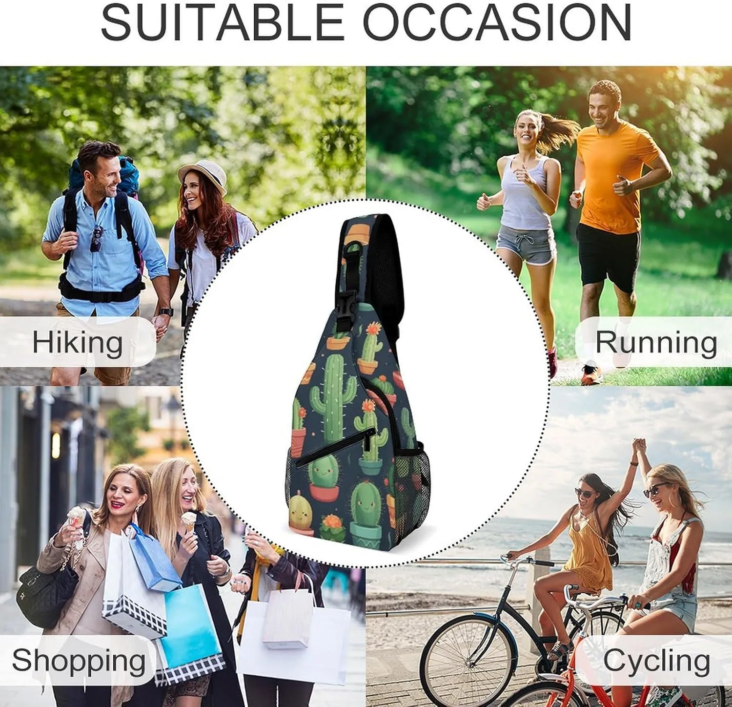 Sling Bag for Women Men Cactus Seamless Illustration Travel Hiking Backpack Crossbody Shoulder Chest Bags Casual Daypack