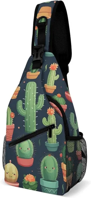 Sling Bag for Women Men Cactus Seamless Illustration Travel Hiking Backpack Crossbody Shoulder Chest Bags Casual Daypack