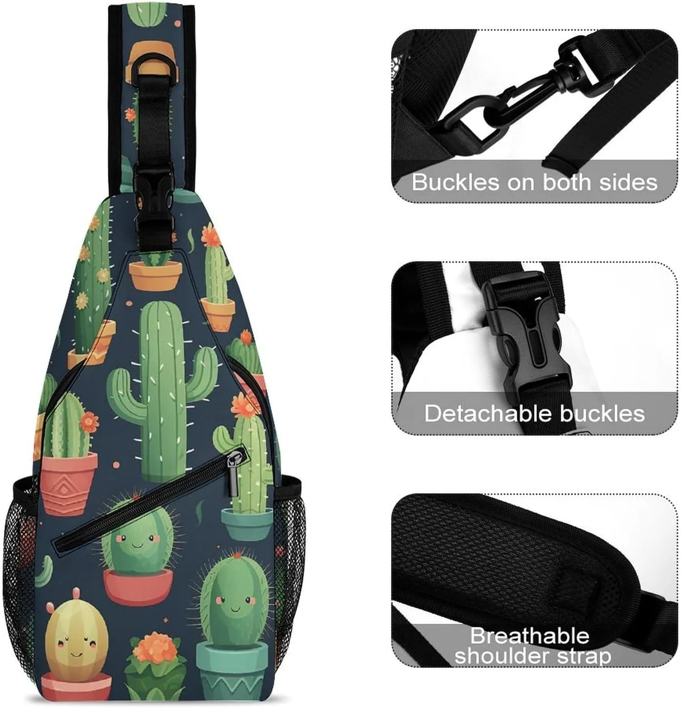Sling Bag for Women Men Cactus Seamless Illustration Travel Hiking Backpack Crossbody Shoulder Chest Bags Casual Daypack