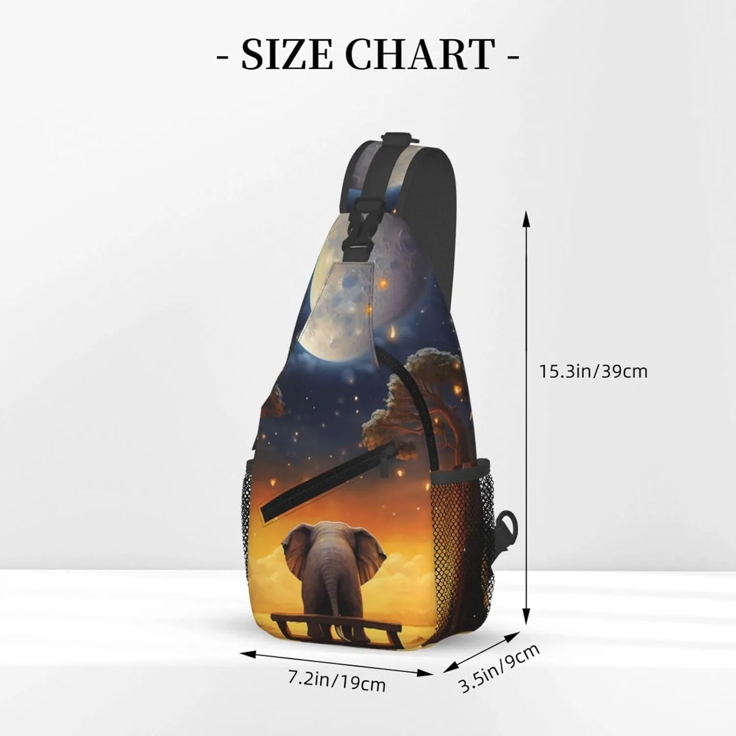 Sling Bag for Women Men Crossbody Bag Sling Backpack Animal Elephant Owl Tree Moon Star Cross Body Bag Adjustable Chest Bag