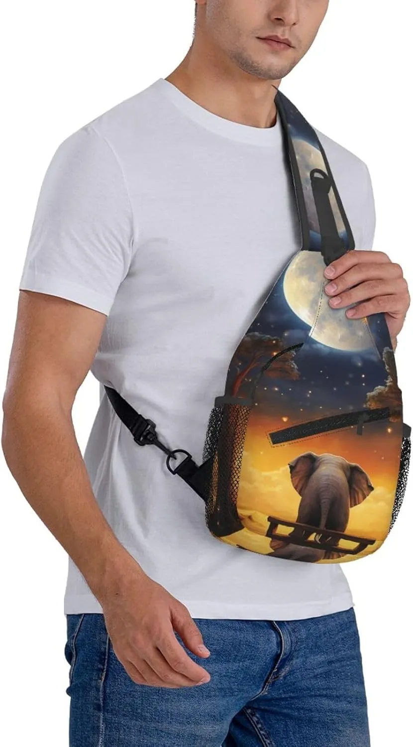 Sling Bag for Women Men Crossbody Bag Sling Backpack Animal Elephant Owl Tree Moon Star Cross Body Bag Adjustable Chest Bag