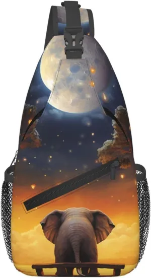 Sling Bag for Women Men Crossbody Bag Sling Backpack Animal Elephant Owl Tree Moon Star Cross Body Bag Adjustable Chest Bag