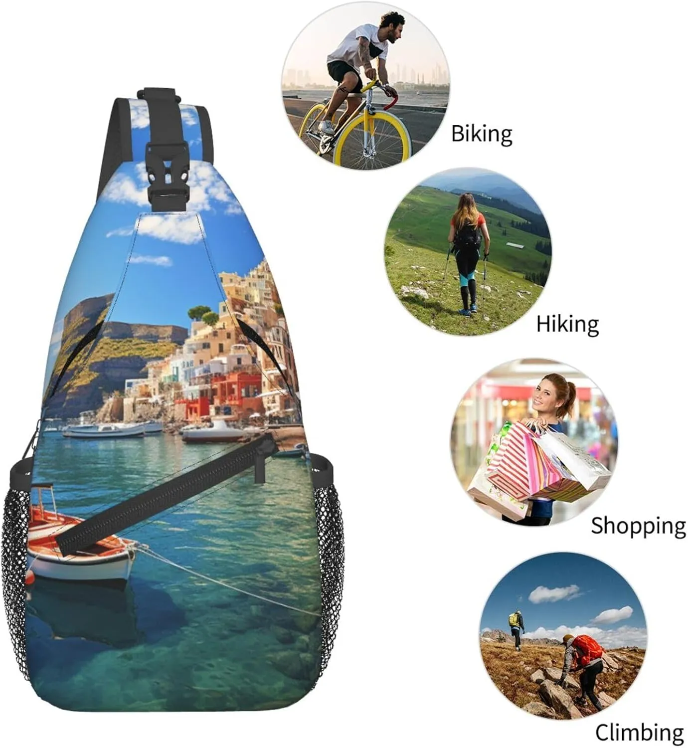Sling Bag for Women Men Crossbody Bag Sling Backpack Seaside Town Cross Body Bag Adjustable Chest Bag