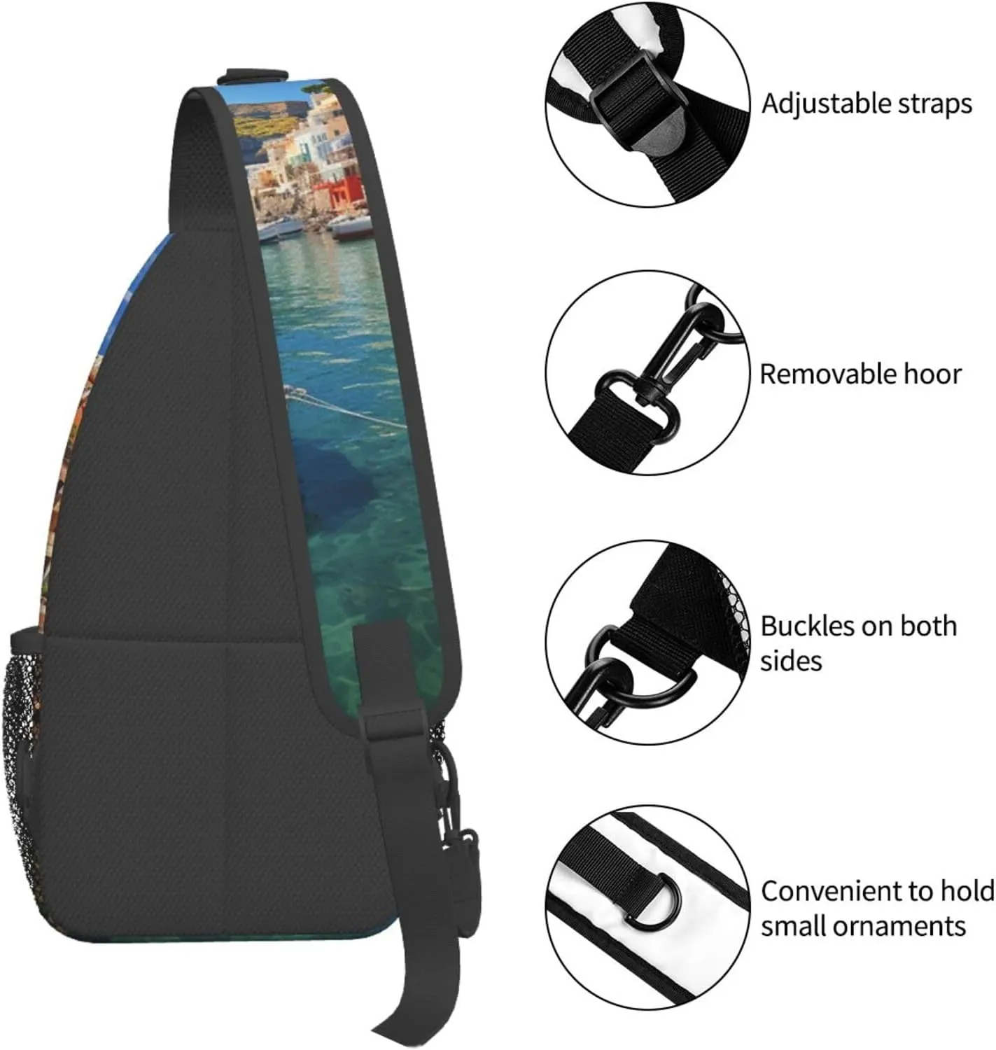 Sling Bag for Women Men Crossbody Bag Sling Backpack Seaside Town Cross Body Bag Adjustable Chest Bag