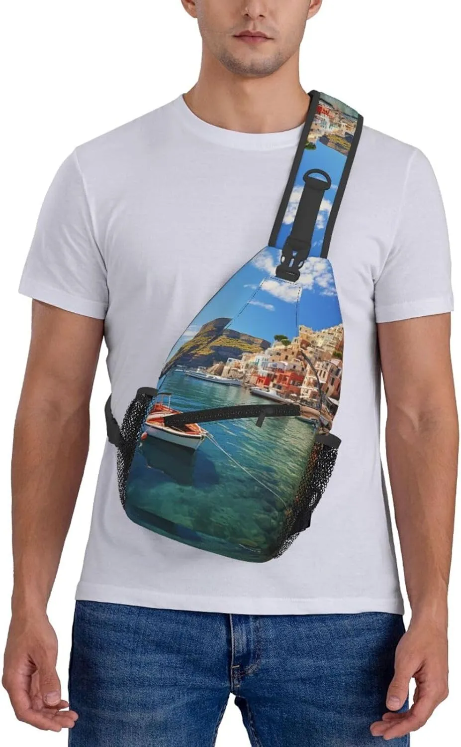 Sling Bag for Women Men Crossbody Bag Sling Backpack Seaside Town Cross Body Bag Adjustable Chest Bag