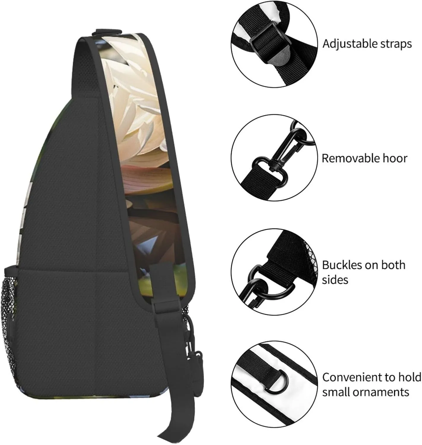 Sling Bag for Women Men Crossbody Bag Small Sling Backpack Two Water Lilies Chest Bag Hiking Daypack