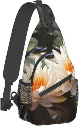 Sling Bag for Women Men Crossbody Bag Small Sling Backpack Two Water Lilies Chest Bag Hiking Daypack
