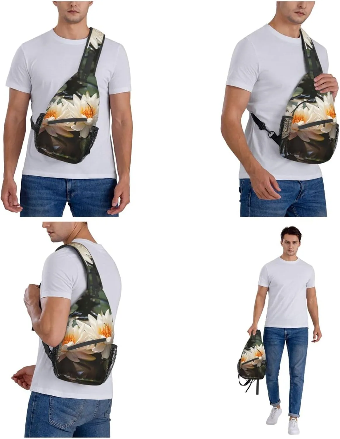 Sling Bag for Women Men Crossbody Bag Small Sling Backpack Two Water Lilies Chest Bag Hiking Daypack