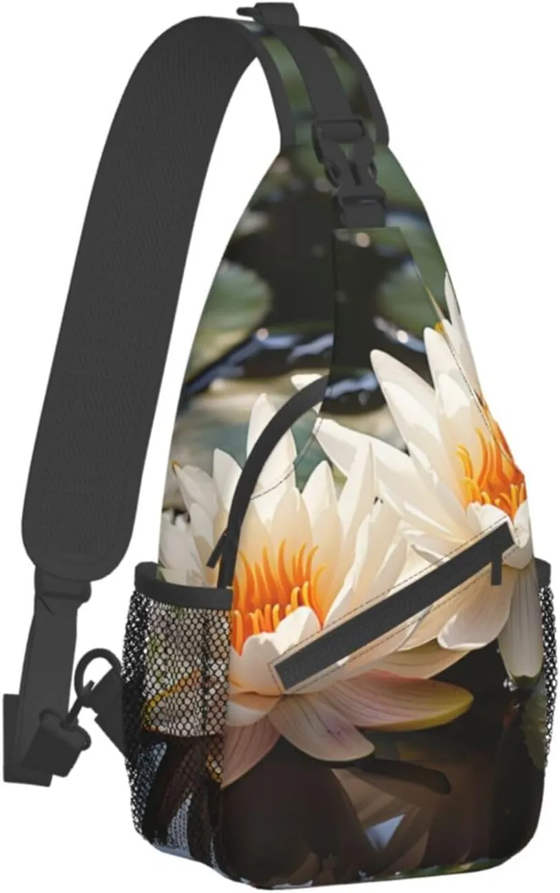 Sling Bag for Women Men Crossbody Bag Small Sling Backpack Two Water Lilies Chest Bag Hiking Daypack