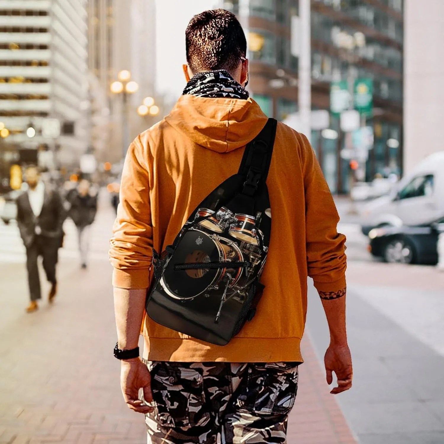 Sling Bag for Women Men Drum Set Travel Hiking Backpack Crossbody Shoulder Chest Bags Casual Daypack
