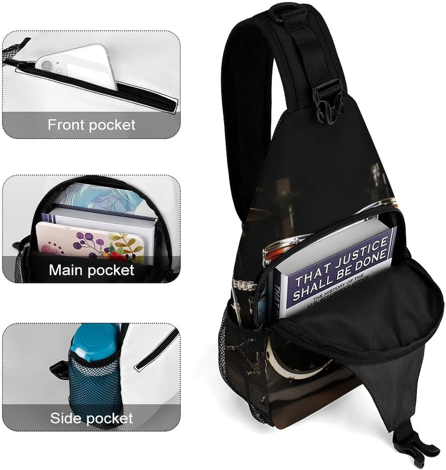 Sling Bag for Women Men Drum Set Travel Hiking Backpack Crossbody Shoulder Chest Bags Casual Daypack