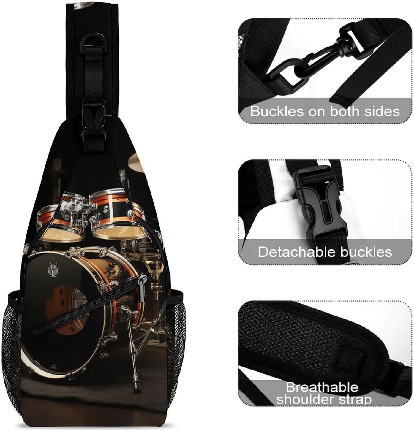 Sling Bag for Women Men Drum Set Travel Hiking Backpack Crossbody Shoulder Chest Bags Casual Daypack