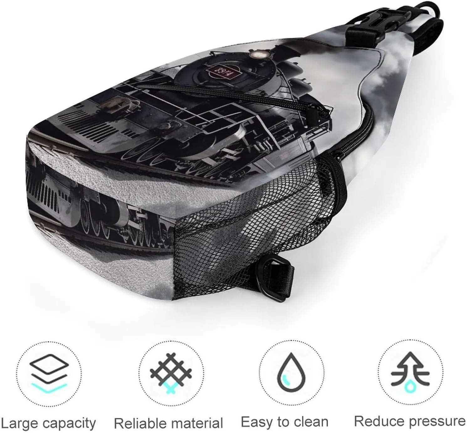 Sling Bag for Women Men Steam Train Clouds Travel Hiking Backpack Crossbody Shoulder Chest Bags Casual Daypack
