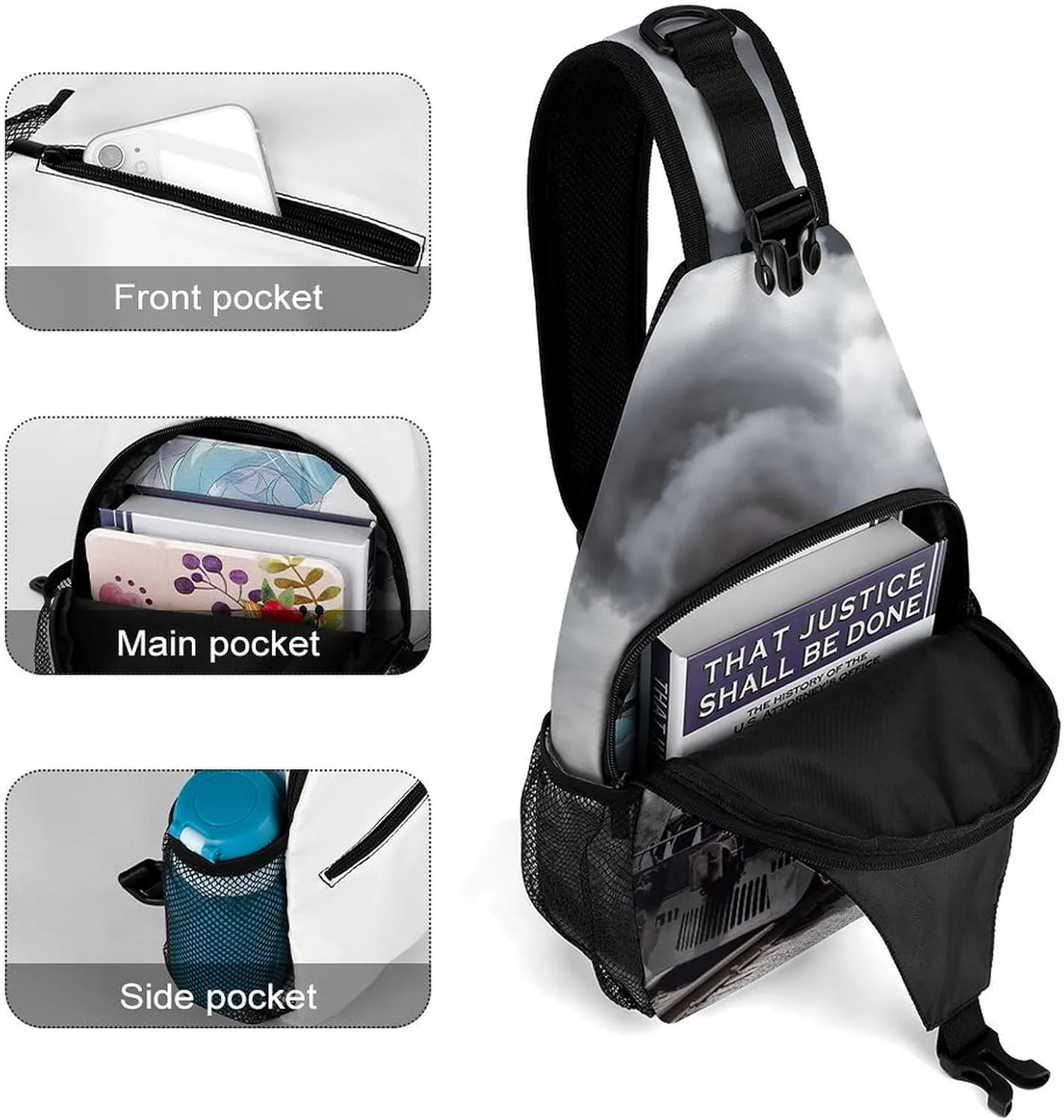 Sling Bag for Women Men Steam Train Clouds Travel Hiking Backpack Crossbody Shoulder Chest Bags Casual Daypack