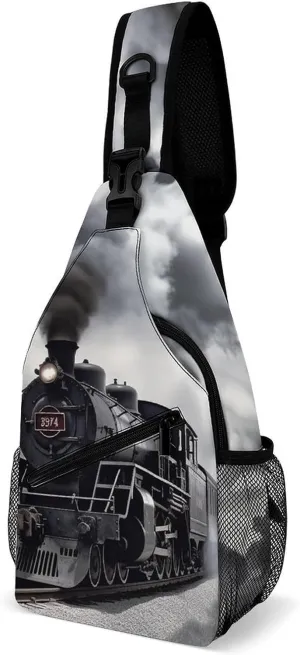 Sling Bag for Women Men Steam Train Clouds Travel Hiking Backpack Crossbody Shoulder Chest Bags Casual Daypack