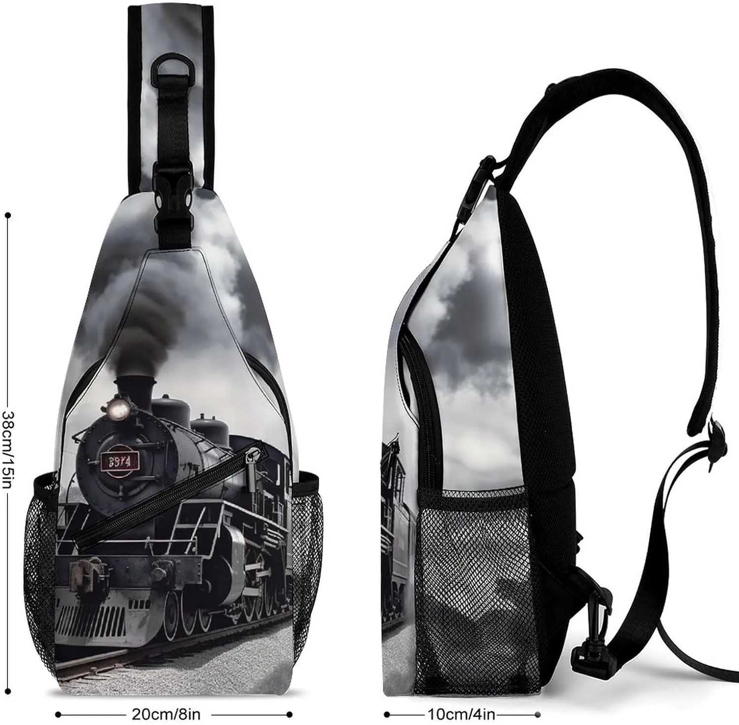 Sling Bag for Women Men Steam Train Clouds Travel Hiking Backpack Crossbody Shoulder Chest Bags Casual Daypack