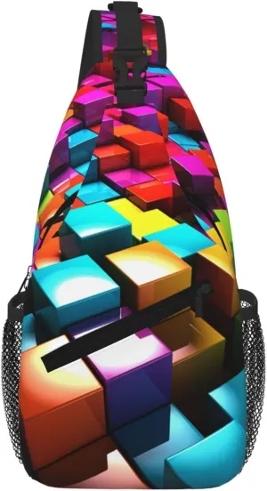 Sling Bag For Women Men Travel Hiking Backpack Crossbody Shoulder Chest Bags 3d Colorful Cubes Casual Daypack