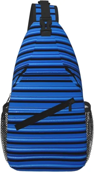 Sling Bag For Women Men Travel Hiking Backpack Crossbody Shoulder Chest Bags Blue Corrugated Wall Art Casual Daypack