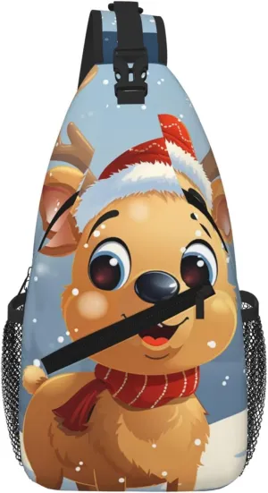 Sling Bag For Women Men Travel Hiking Backpack Crossbody Shoulder Chest Bags Christmas Deer Casual Daypack