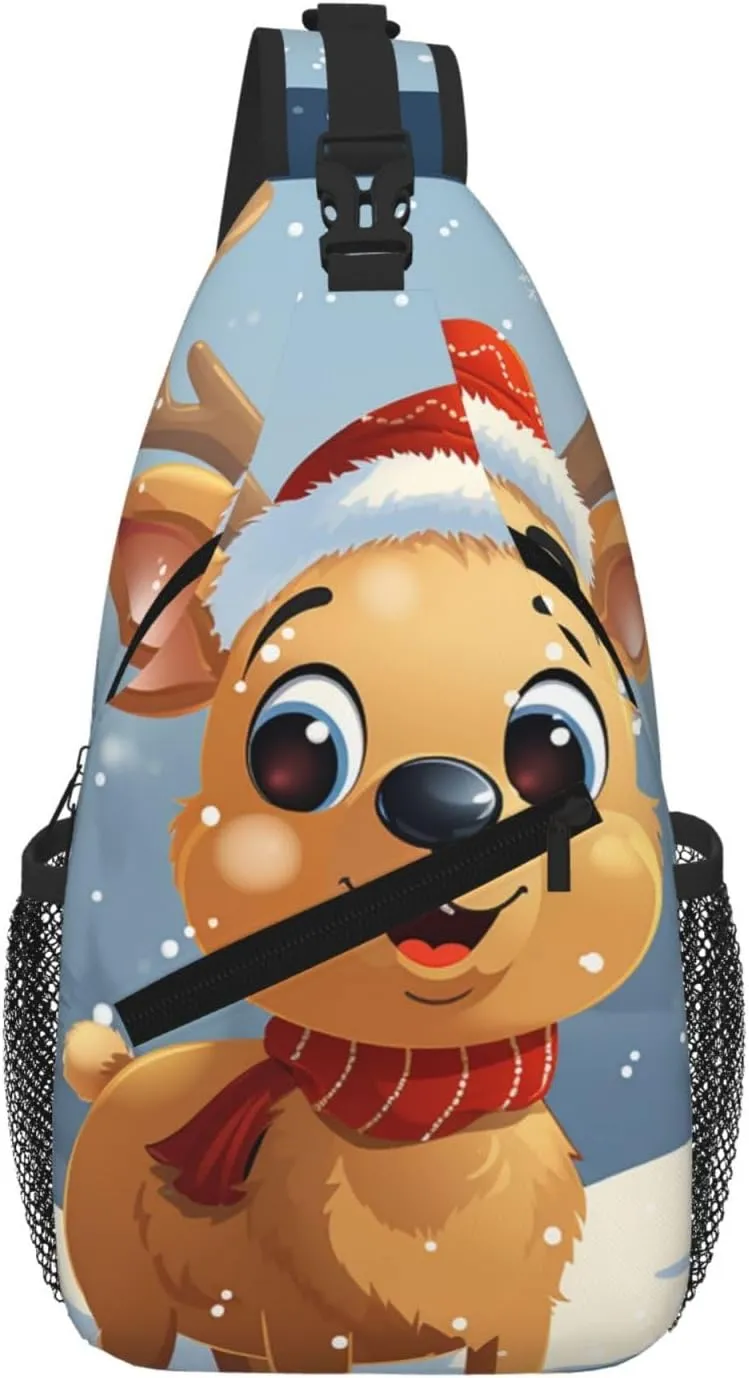 Sling Bag For Women Men Travel Hiking Backpack Crossbody Shoulder Chest Bags Christmas Deer Casual Daypack